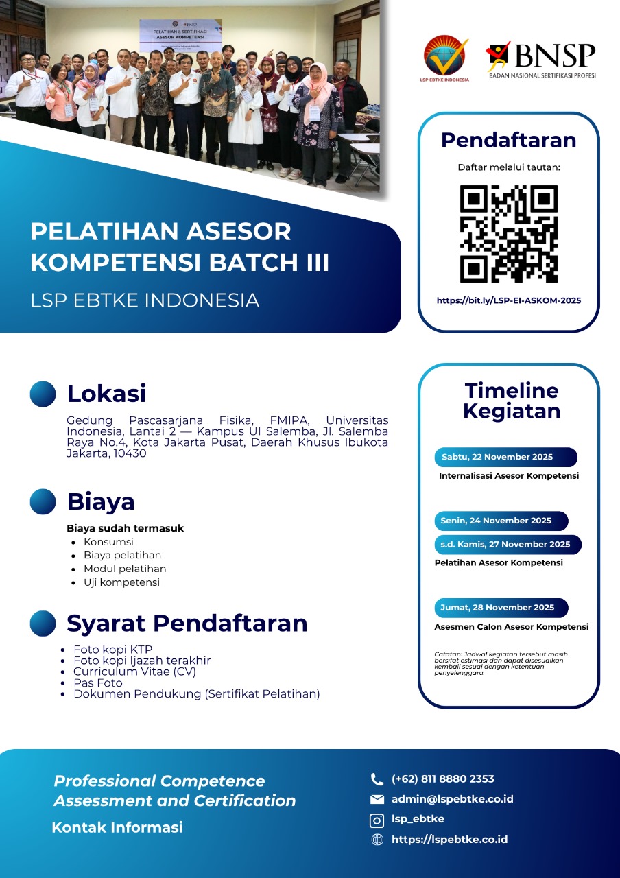 Pelatihan Asesor Kompetensi LSP EBTKE  Indonesia 2025